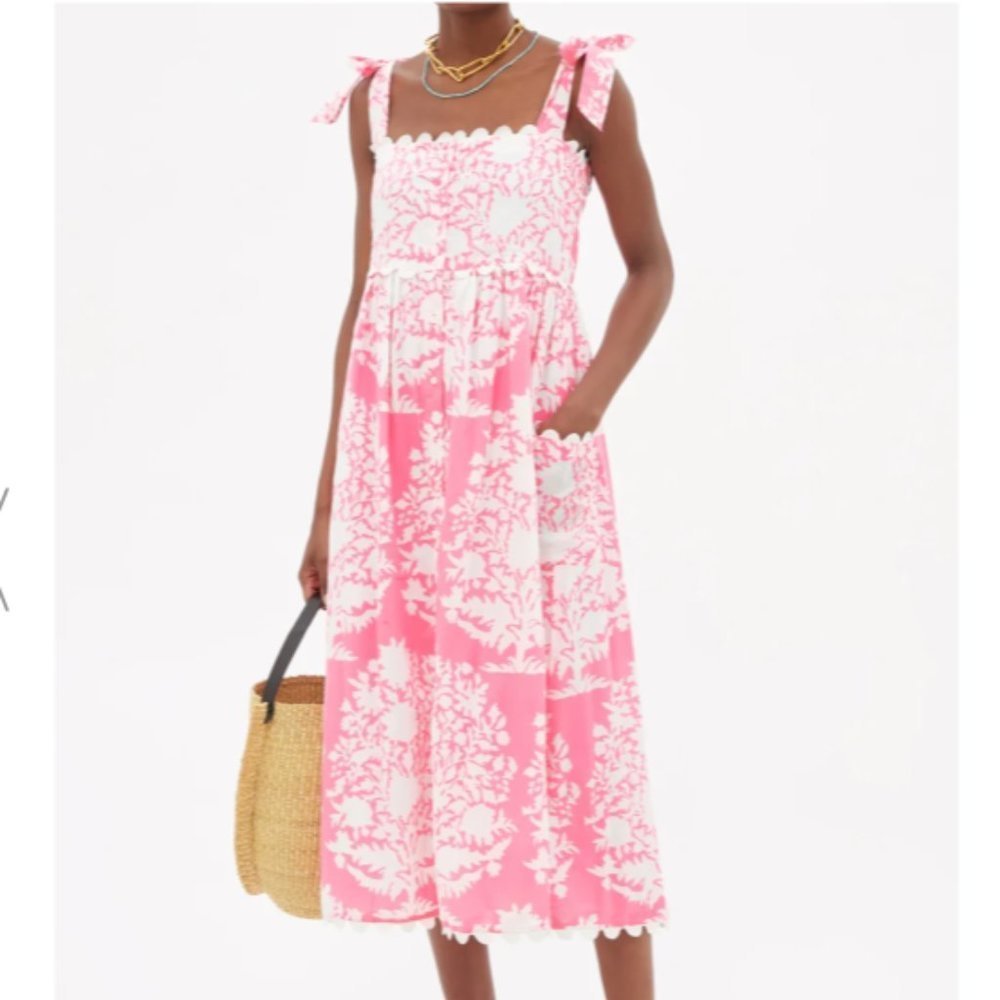 NWT Juliet Dunn Floral-print cotton-voile midi dress Neon Pink Size 2